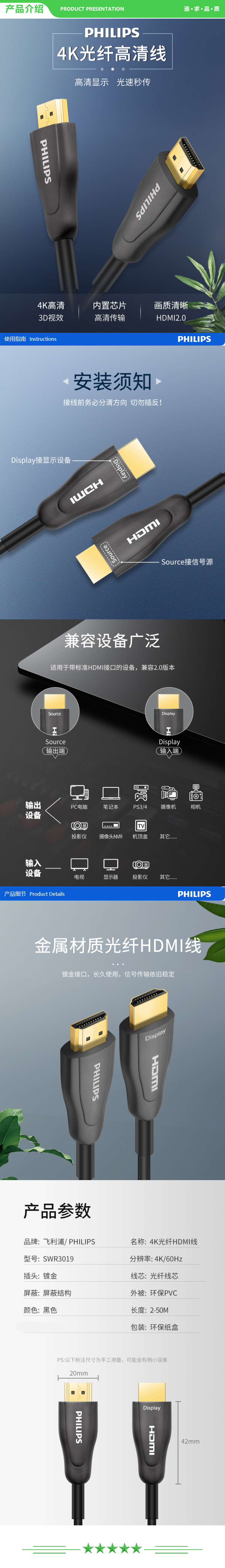 飞利浦 PHILIPS SWR3019W 93-30 光纤HDMI线2.0版 4K发烧级高清线 连接线 30米 .jpg