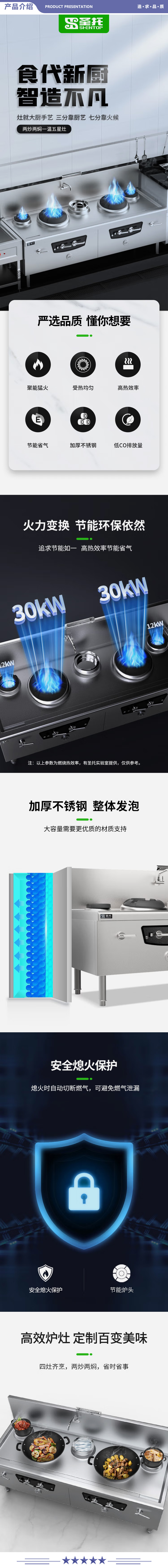 圣托（Shentop） STRQ-GS23 燃气广式五星灶 酒店饭店两炒两焖一温燃气灶 食堂大型燃气液化气猛火炉 2.jpg