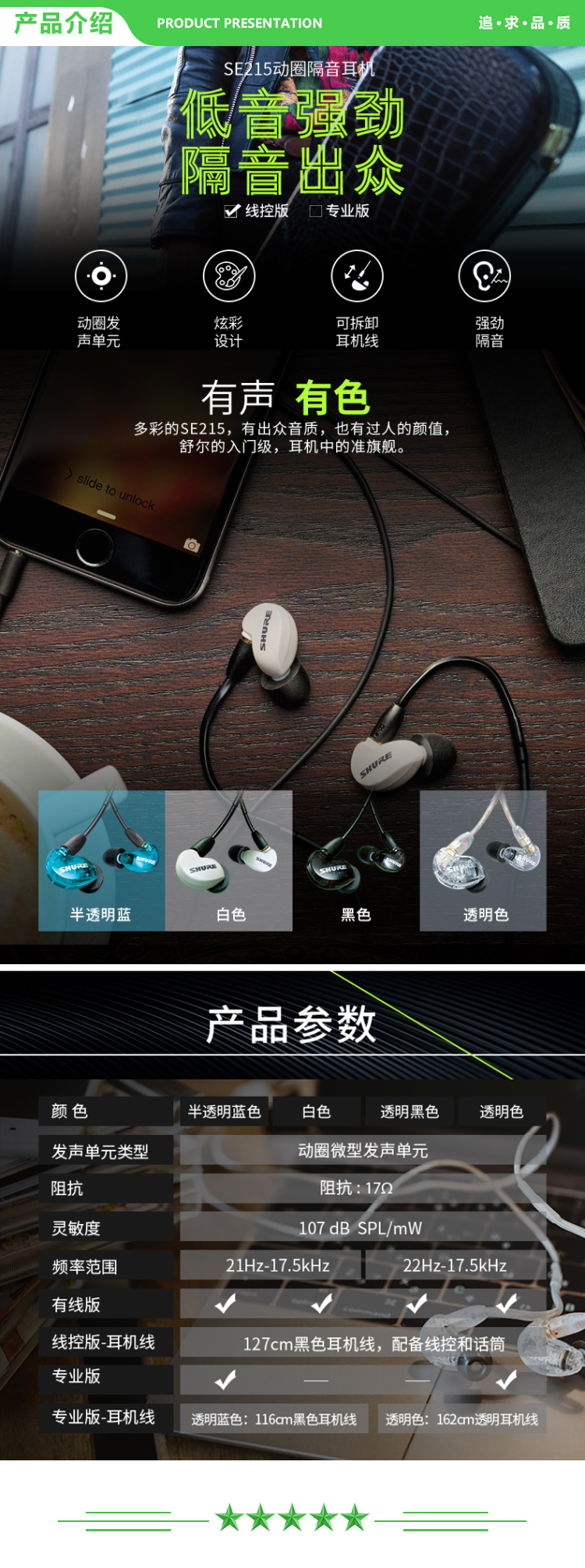 舒尔 Shure SE215(专业版）动圈有线耳机 强劲重低音 运动 HIFI 手机 蓝色（无线控版） .jpg