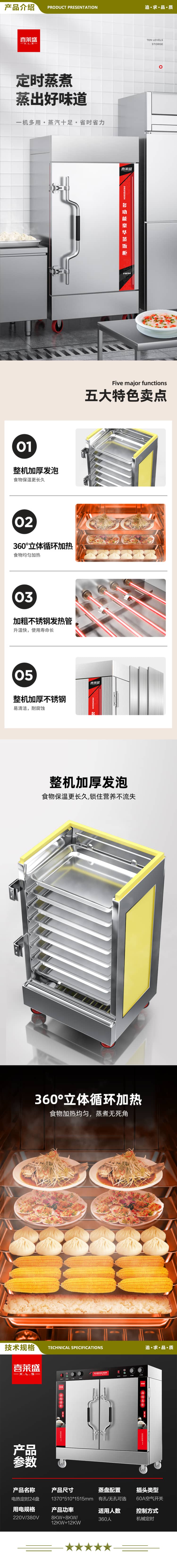 喜莱盛 XLS-KZF24S 蒸饭柜24盘全自动商用蒸饭车 餐饮设备蒸饭箱蒸包炉馒头炉食堂蒸饭机定时款380V电压  2.jpg