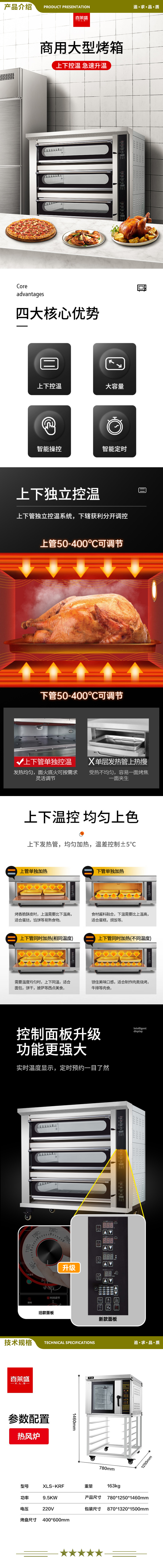 喜莱盛 XLS-KRF 电烤箱商用五盘型专业烤炉蛋糕面包软包欧包烘炉自带蒸汽系统工程款  2.jpg