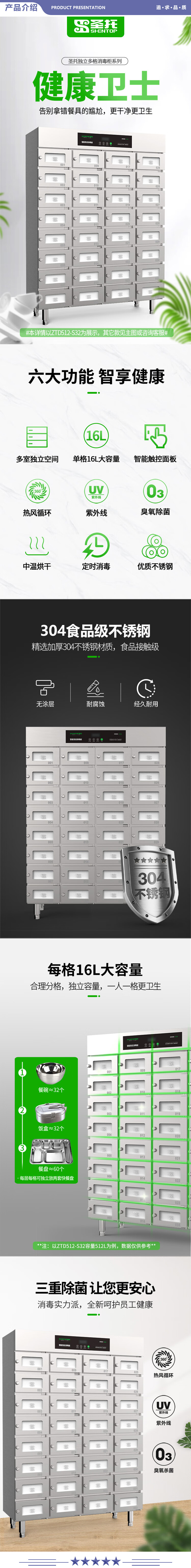 圣托（Shentop） ZTD640-S40 工程多格消毒柜 304不锈钢臭氧热风循环 办公室员工食堂独立室餐具消毒碗柜 2.jpg
