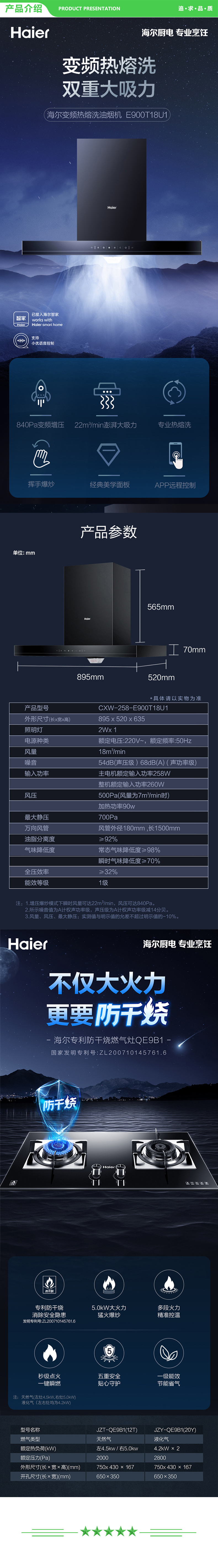 海尔 Haier CXW-258-E900T18U1+9B1(天)  抽油烟机 变频欧式油烟机套装 22立方大吸力840pa挥手爆炒热熔自清洁烟灶套装 .jpg
