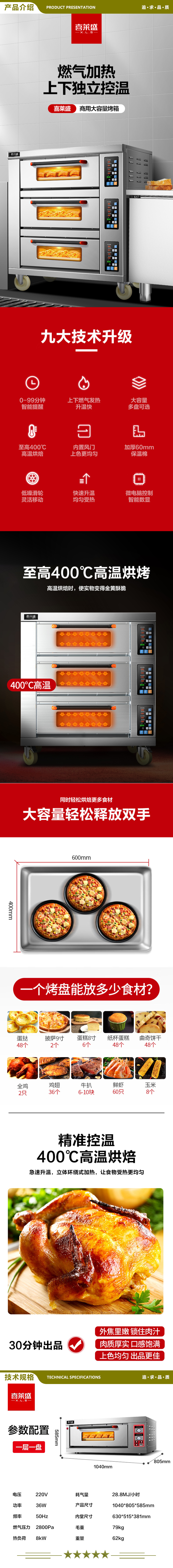 喜莱盛 XLS-YXY-101 烤箱商用大型披萨燃气烤炉 蛋糕面包月饼烤鱼电烤箱一层一盘  2.jpg