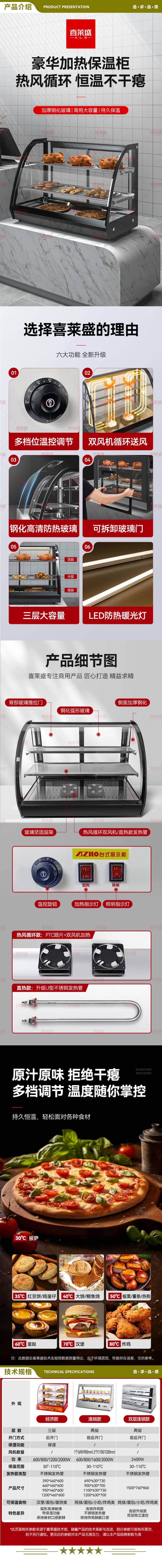 喜莱盛 0.40米三层后开门 保温柜展示柜商用电热台式陈列柜熟食品面包蛋挞汉堡炸鸡保温柜 【经济款】 2.jpg