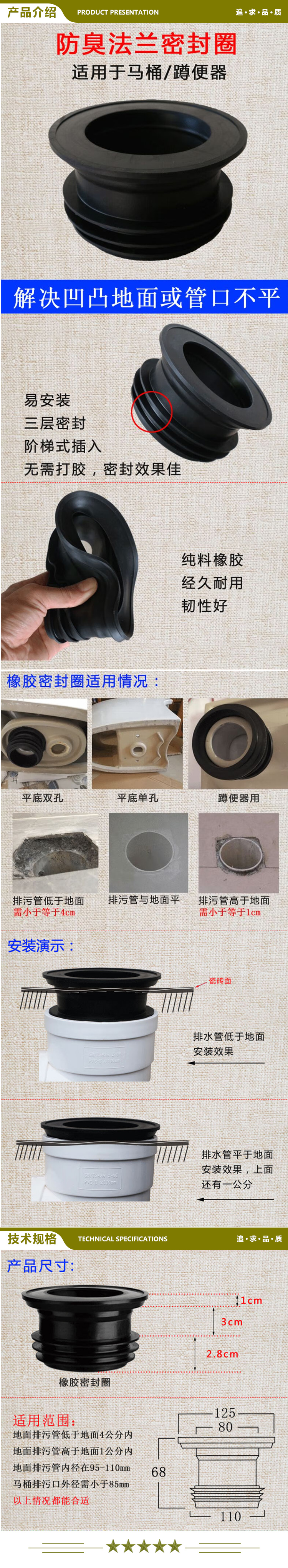 勋狸粑 橡胶密封圈 马桶法兰密封圈蹲便器坐便器加长橡胶圈防臭底座下水防漏配件通用 1个装 2.jpg