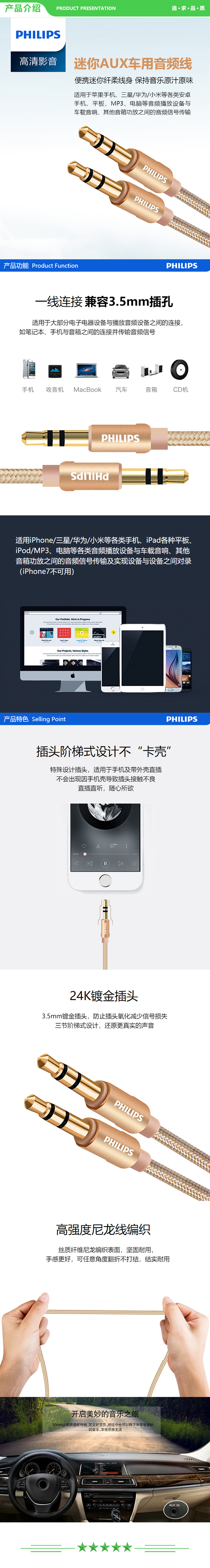 飞利浦 PHILIPS SWA5010A 铝壳高保真立体声音频线 3.5音频线车载AUX线 1米 .jpg