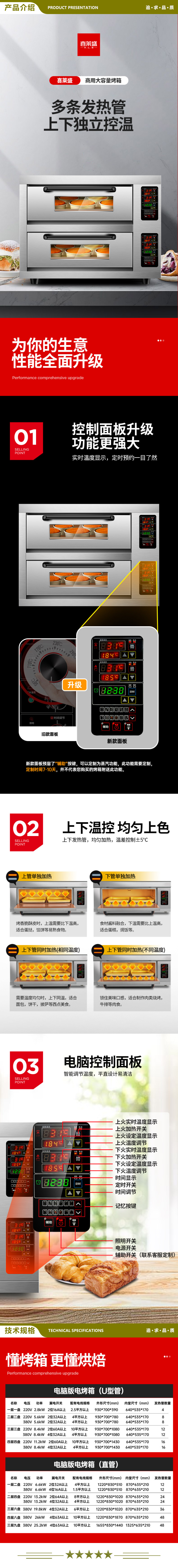 喜莱盛 XLS-K22S 大型烘焙烤箱商用 披萨面包蛋糕月饼地瓜电烤箱二层二盘 380V电压  2.jpg