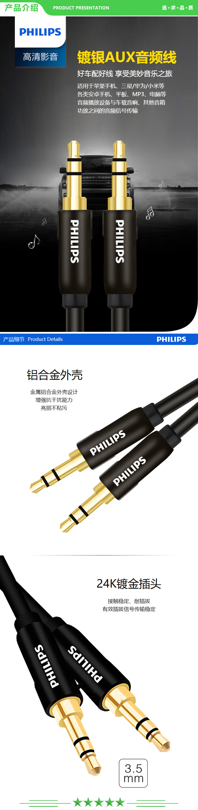 飞利浦 PHILIPS SWA5511 93B 镀银AUX车用立体声3.5mm音频线 1.5米公对公 .jpg