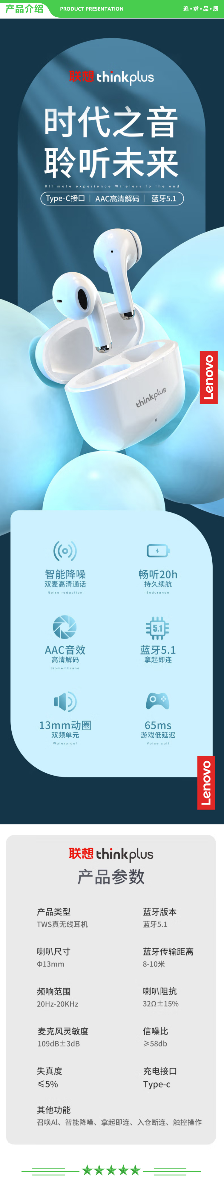 联想 Lenovo thinkplus LP40 升级版白色 蓝牙耳机 真无线半入耳降噪音乐耳机蓝牙5.1 适用苹果安卓手机华为 .jpg