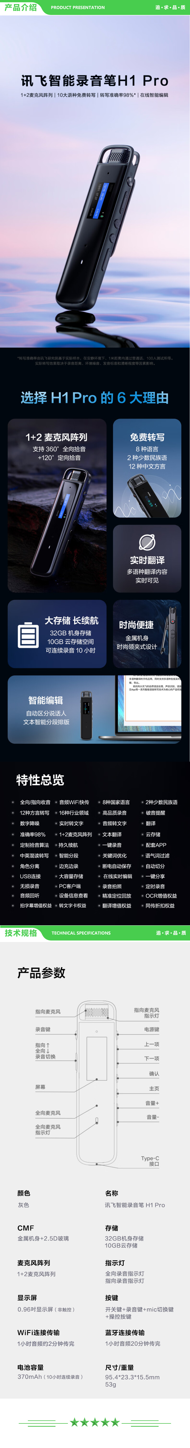 科大讯飞 iFLYTEK H1 Pro 智能录音笔 转写助手 32G 专业高清降噪 会议录音转文字 录音笔 实时翻译 2.jpg