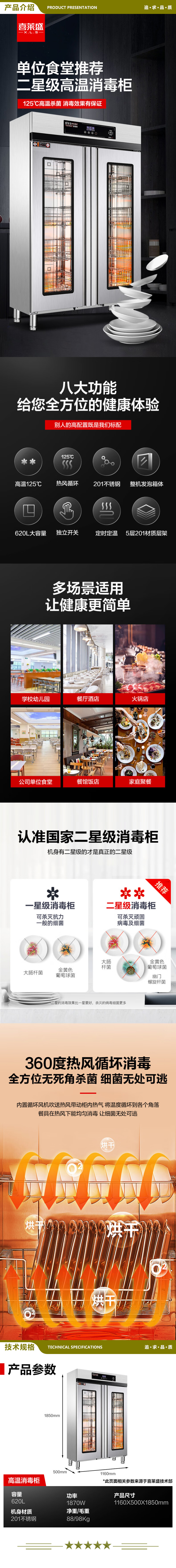 喜莱盛 RTP910 消毒柜商用热风循环 不锈钢高温消毒碗柜单位食堂大容量碗筷餐具消毒柜 双开门光波5层架 2.jpg