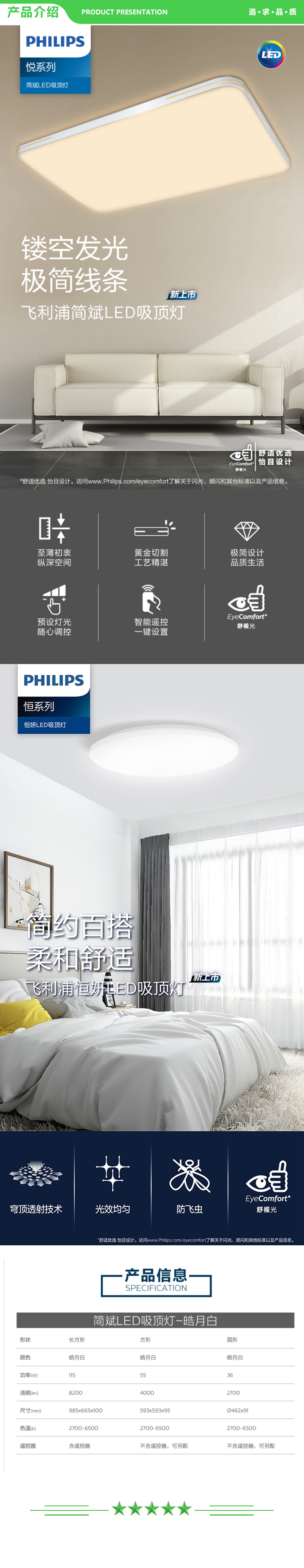 飞利浦 PHILIPS 简斌 LED吸顶灯 简约调光调色长方形吸顶灯具 115W（含遥控）客厅+恒妍24W 2+17W .jpg