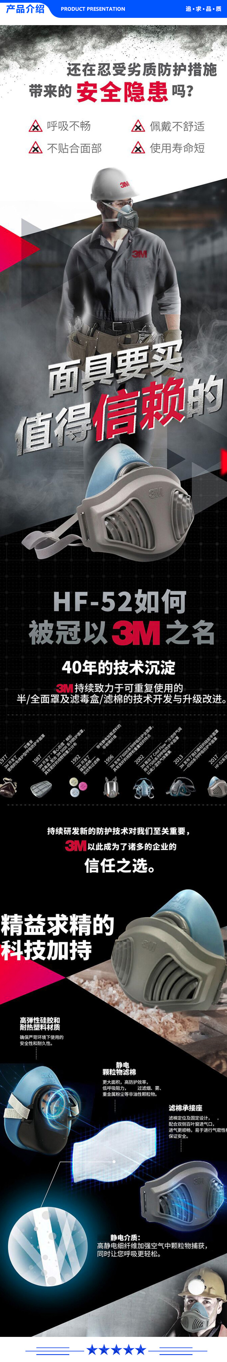 3M防毒面具 HF-52硅胶防毒面具四件套 喷漆甲醛装修化工防尘面具 3MHF-52防毒面具中号四件套.jpg