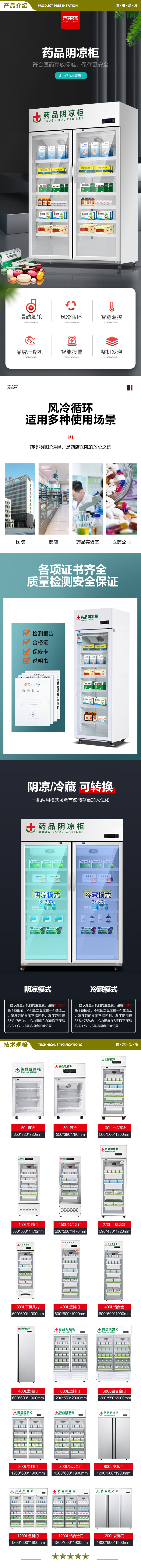 喜莱盛 XLS-YG1200F 药品展示柜冷藏药品阴凉柜 800L双门风冷药物保温柜药店药房专用  2.jpg