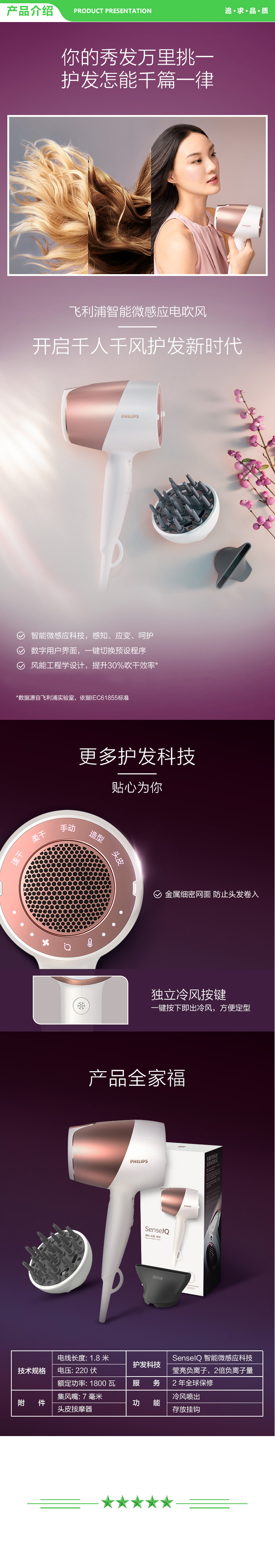 飞利浦 PHILIPS BHD286 05 电吹风机小金筒 智能微感应 温控技术高效锁水 负离子 大功率 按摩一体机 .jpg