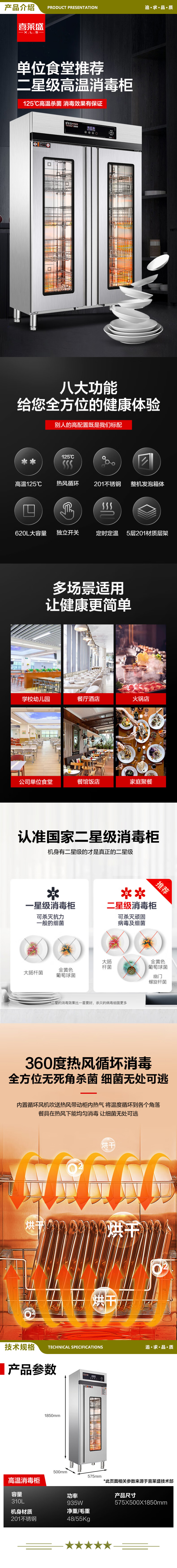 喜莱盛 RTP510 消毒柜商用热风循环 不锈钢高温消毒碗柜单位食堂大容量碗筷餐具消毒柜 单门光波4层架 2.jpg