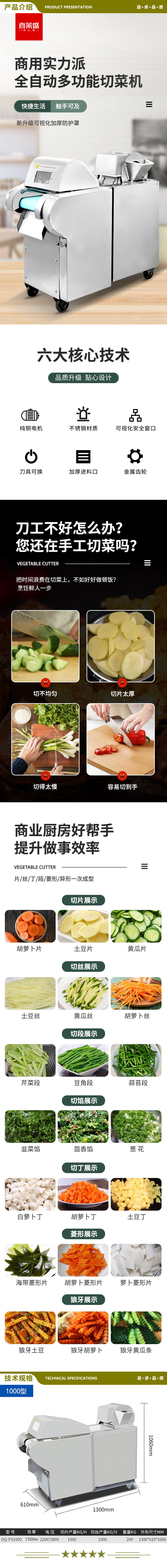 喜莱盛 DQ-PS1000 切菜机商用大型土豆胡萝卜青菜切片机 学校酒店食堂切段切条切丝机  2.jpg