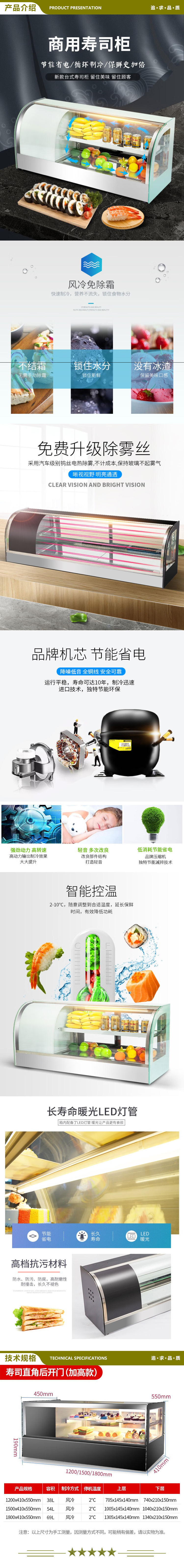 喜莱盛 XLS-SZH12G 展示柜冷藏商用寿司柜 西点水果甜品柜三明治熟食柜带除雾 直角 2.jpg