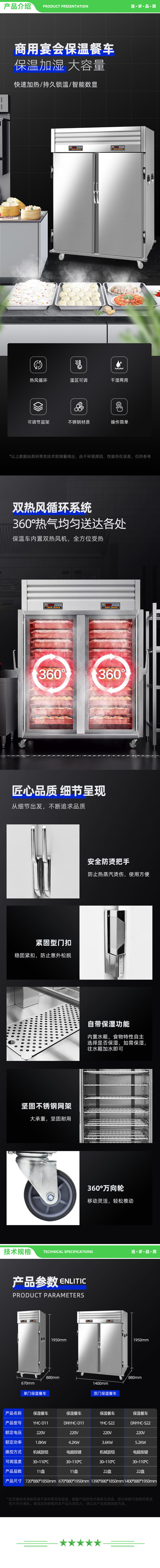 英利蒂克 Enlitic YHC-D11 商用保温餐车电热不锈钢宴会保温车食堂分餐售菜柜11层耐用款 2.jpg