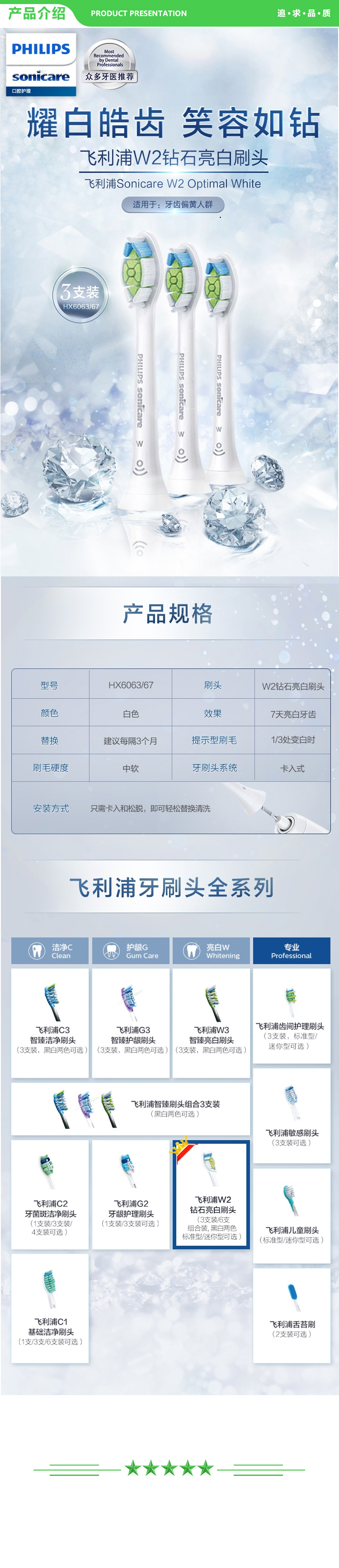 飞利浦 PHILIPS HX6063 67(6063 05升级款) 电动牙刷头 钻石亮白 3支装 白色  适配HX9362 9332 9312 6897 .jpg