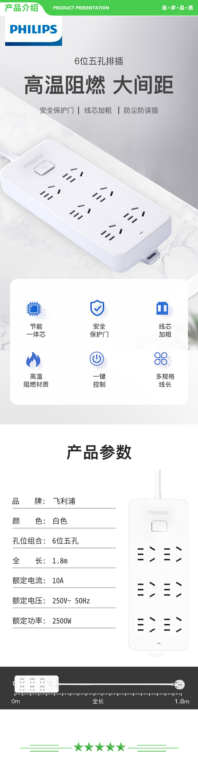 飞利浦 PHILIPS SPB2161WA 93 新国标安全插座 6位总控 1.8米 儿童保护门 插线板 插排 排插 接线板 拖线板 .jpg