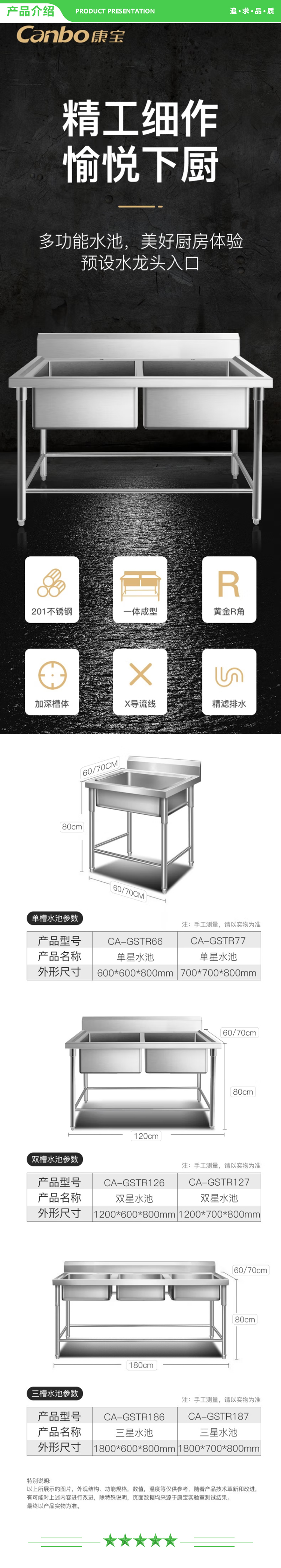 康宝 Canbo CA-GSTR186 加厚不锈钢三星水池 商用加厚钢材一体成型 后厨食堂餐厅饭店水池 .jpg