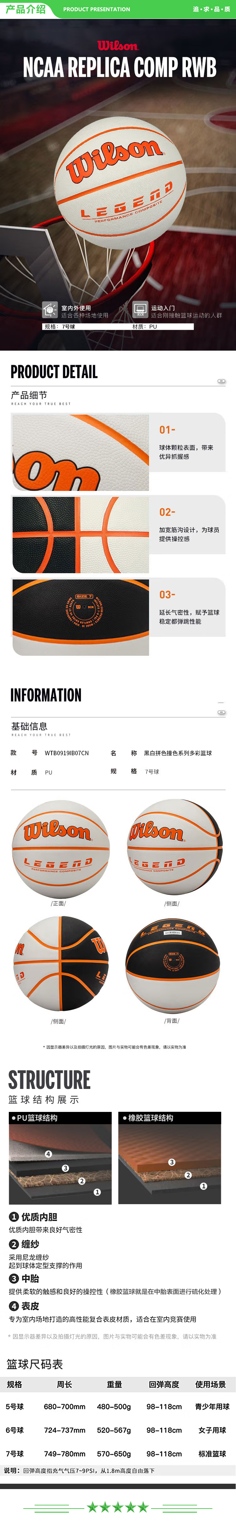 威尔胜 Wilson WTB0919IB07CN 黑白拼色 7号篮球撞色系列PU多彩   2.jpg