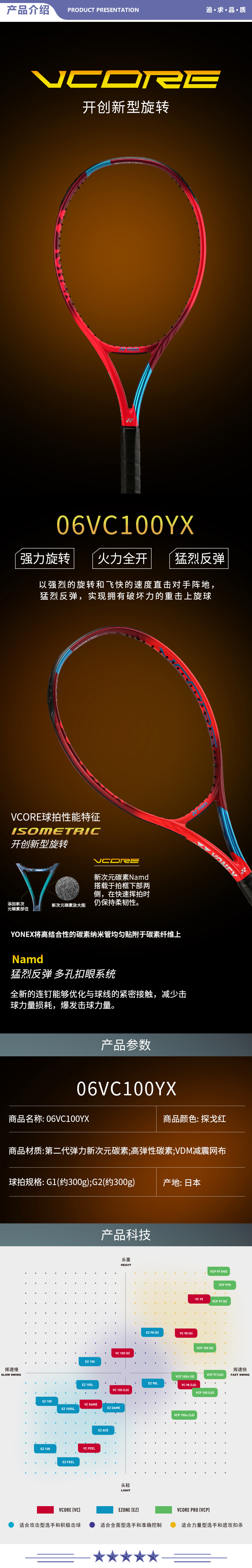 尤尼克斯 VC100YX 网球拍高弹性碳素轻量专业比赛6代VCORE旋转探戈红300g附网球网线头带 2.jpg