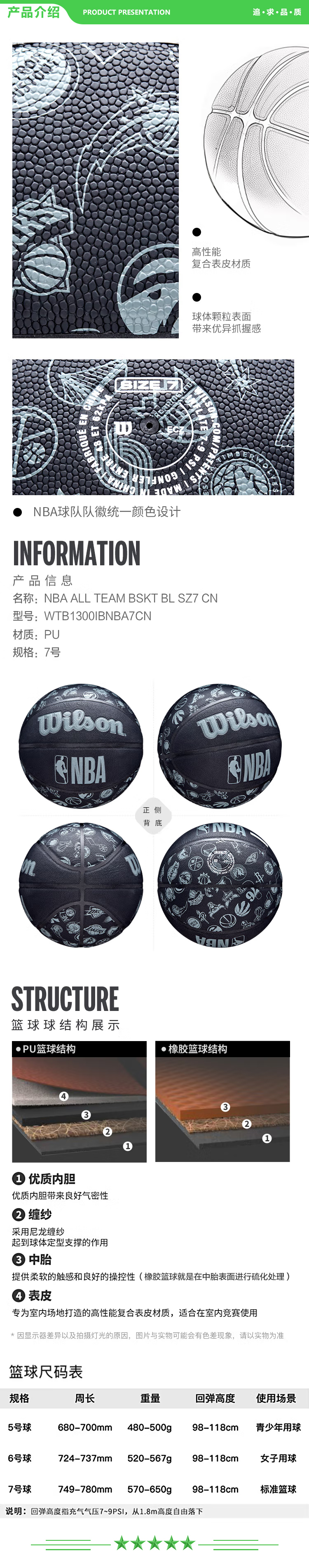 威尔胜 Wilson WTB1300IBNBA7CN NBA篮球7号比赛训练PU篮球全队徽 黑白全明星    2.jpg