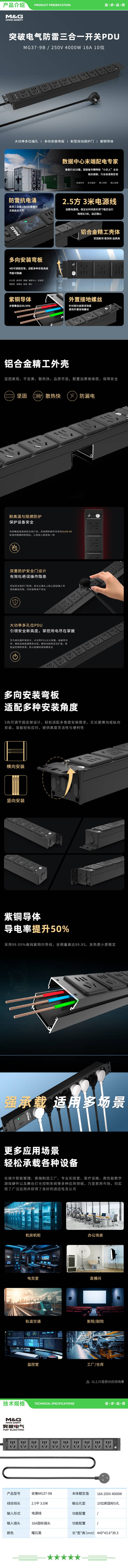 突破电气 MG37-9B PDU机柜插座 16A输入10A输出10位国标插线板 3米线 安推 PDU插排 2.jpg