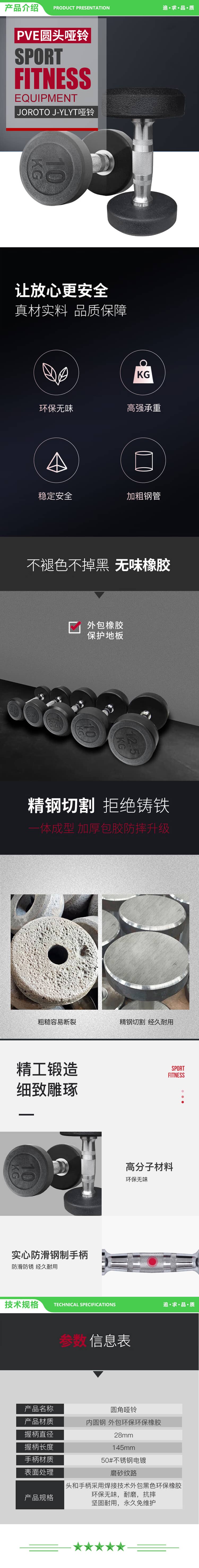 捷瑞特 JOROTO J-YLYT150 环保包胶哑铃男士手铃家用健身器材 15公斤一对 2.jpg