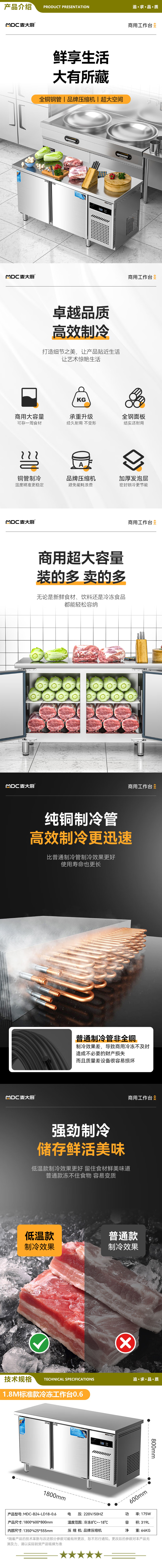 麦大厨 MDC-B24-LD18-0.6 冷冻保鲜工作台商用厨房奶茶店吧台不锈钢大容量直冷双门操作台冰柜   2.jpg
