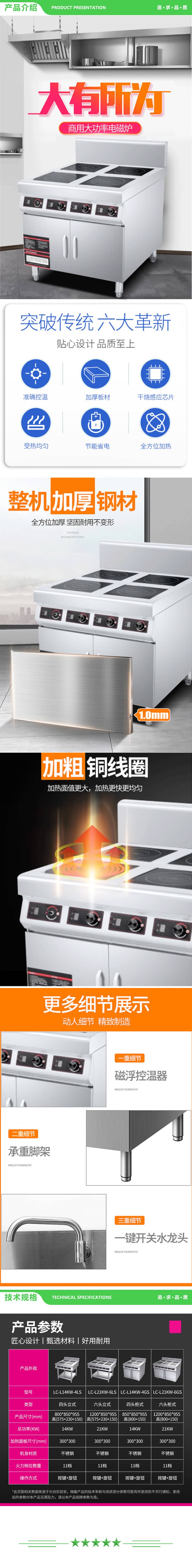 乐创 lecon LC-L21KW-6GS 商用电磁炉煲仔炉多头灶四头六头花甲锡纸米线麻辣烫四眼六眼 六头平面柜式款 2.jpg
