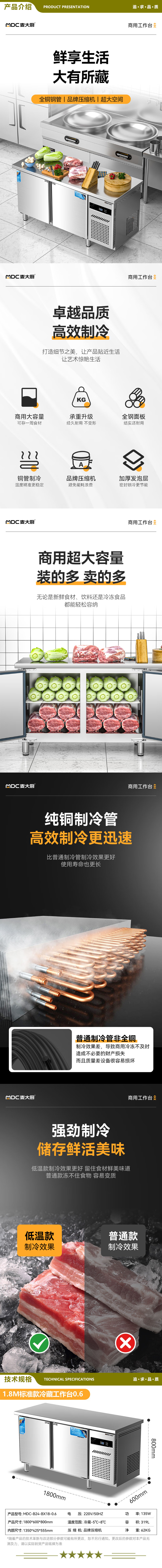 麦大厨 MDC-B24-BX18-0.6 冷藏保鲜工作台商用厨房奶茶店吧台不锈钢大容量直冷双门操作台冰柜   2.jpg