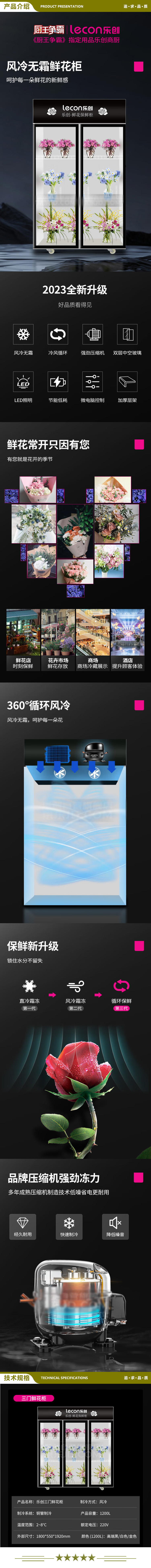 乐创（lecon）LC-ZSG 鲜花保鲜柜 风冷展示柜冷藏柜花店市场鲜花植物陈列柜 三门铝合金门 2.jpg