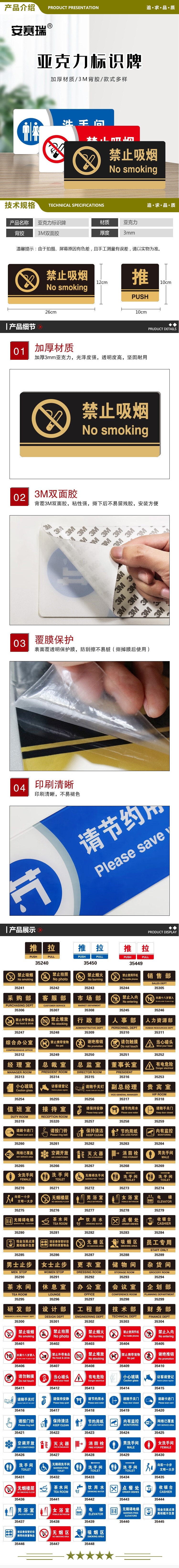 安赛瑞 35419 亚克力标识牌 工厂车间仓库超市指引门牌 公共场所标志指示牌提示牌展示牌 请随手关门 3M背胶 2.jpg