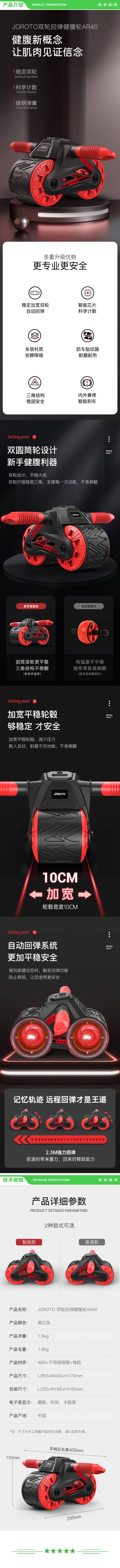捷瑞特 JOROTO AR40智能款 计数健腹轮自动回弹智能防滑巨轮家用腹肌轮卷腹轮健身器材 2.jpg