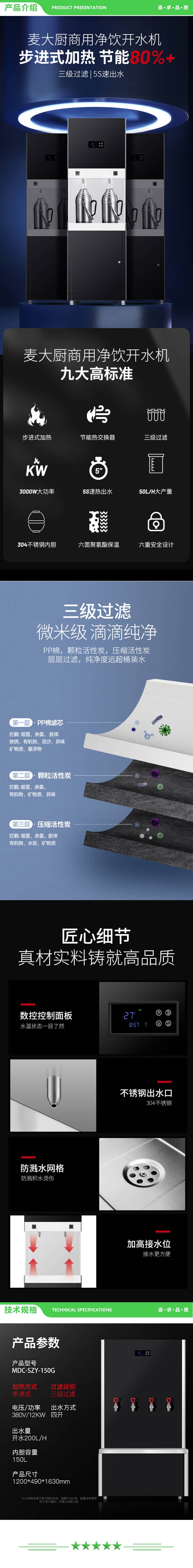 麦大厨 MDC-SZY-150G 开水器商用直饮机200L不锈钢开水机办公室饮水机背靠款三级过滤四开 2.jpg