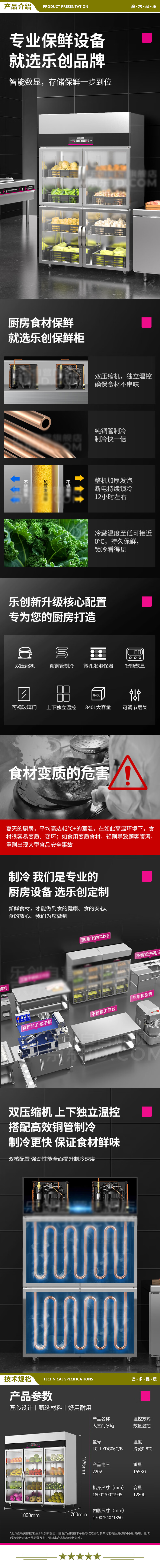 乐创（lecon） LC-YDG06C B 展示柜冷藏保鲜柜 超市饭店水果蔬菜大容量冰柜大三门  2.jpg