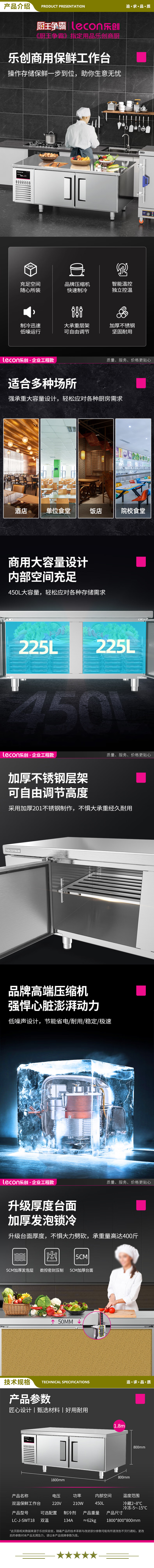 乐创 (lecon) LC-J-SWT18 商用保鲜工作台 1.8x0.8米厨房奶茶店卧式冰柜 工程款双温   2.jpg