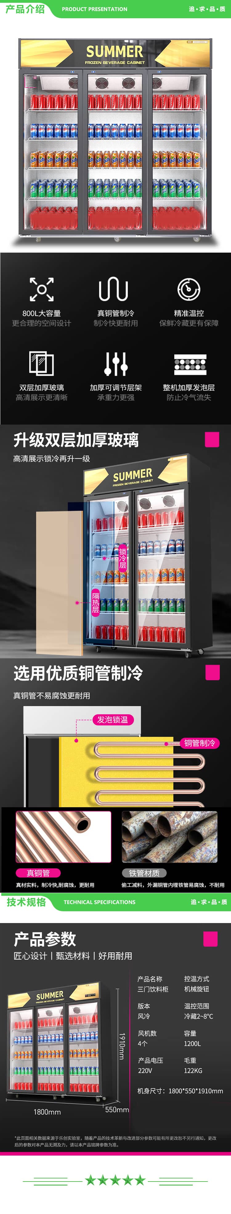 乐创 lecon LC-ZSG03 三门展示柜冷藏保鲜柜啤酒柜超市便利店风冷 2.jpg