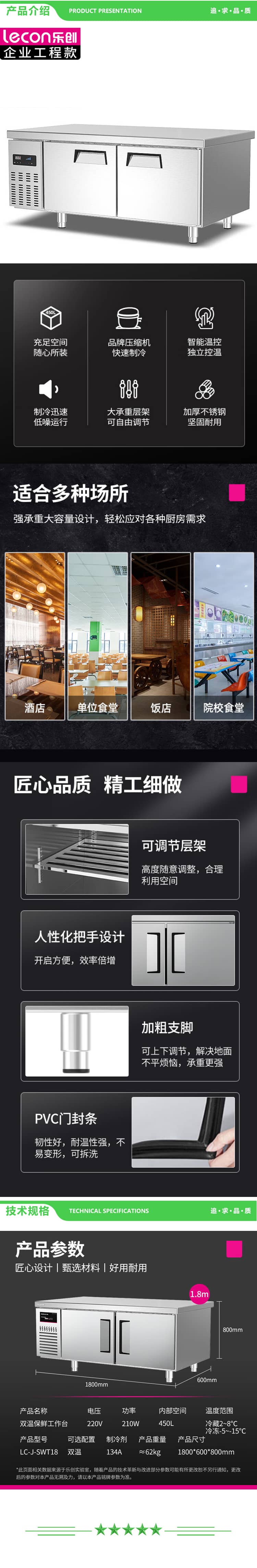 乐创 lecon LC-J-SWT18 商用保鲜工作台 1.8X0.6米厨房奶茶店卧式冰柜 工程款双温 2.jpg
