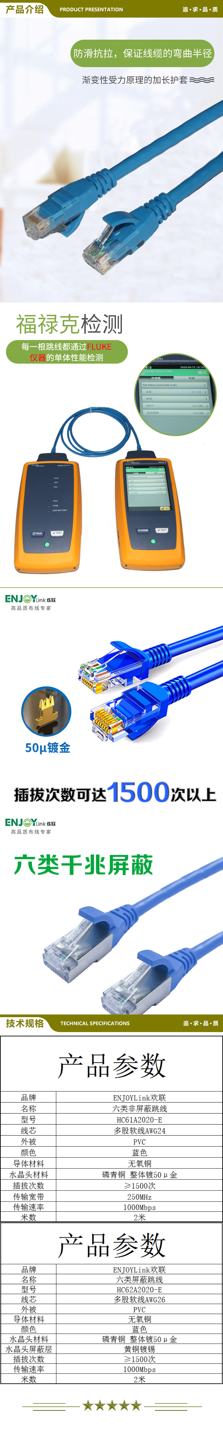 欢联 ENJOYLINK HC62A2020-E 六类跳线 蓝色 单位2米1条 屏蔽 2.jpg