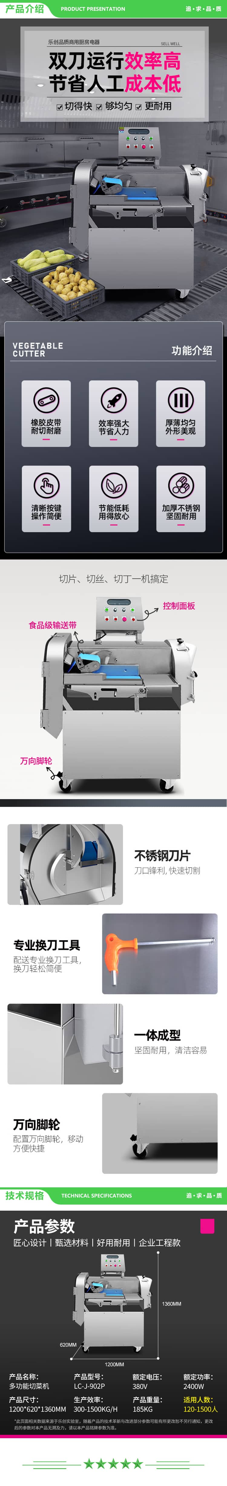 乐创 lecon LC-J-902P 商用多功能切菜机 300-1500kg h酒店食堂切丁切丝切片机 2.jpg