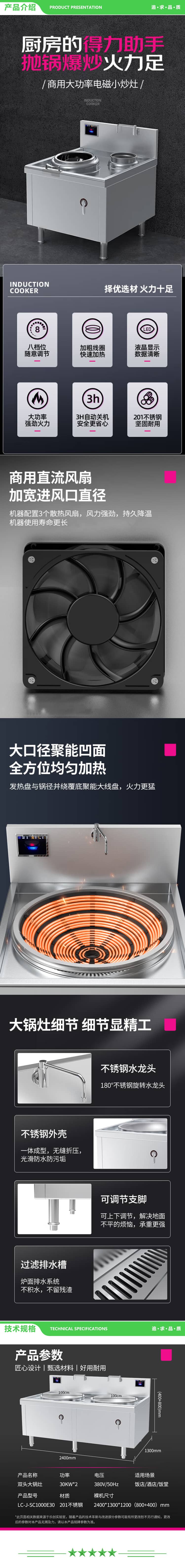 乐创 lecon LC-J-DXC400 商用单头单尾小炒灶 15KW大功率食堂炒菜电磁灶 201不锈钢工程款 2.jpg