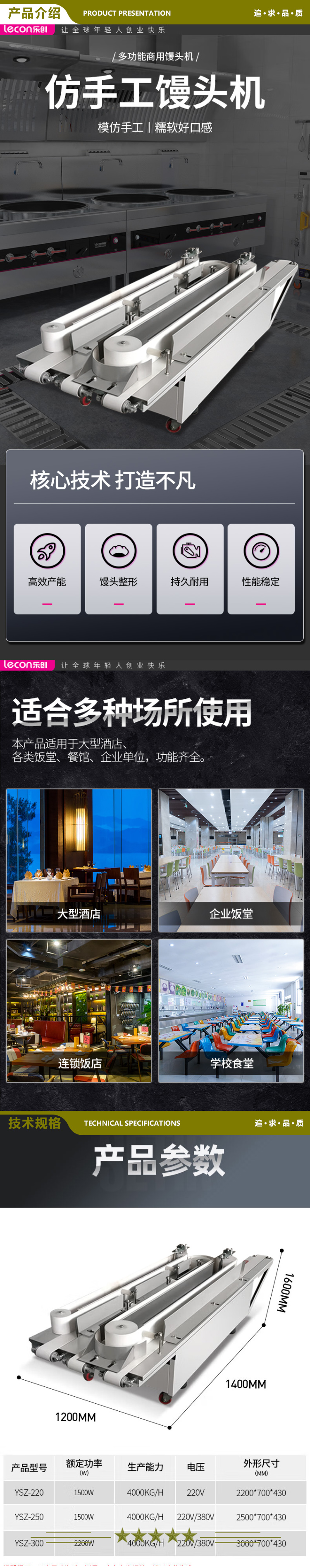 乐创（lecon）LC-YSZ-250 商用和面机不锈钢全自动S型馒头整形机4000个1h   2.jpg