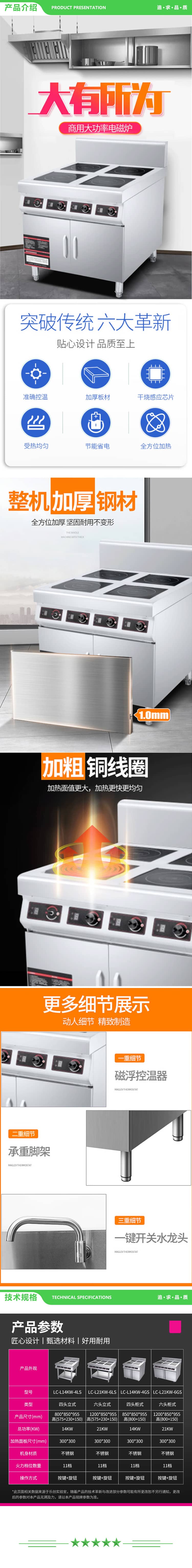 乐创 lecon LC-L21KW-6LS 商用电磁炉煲仔炉多头灶四头六头花甲锡纸米线麻辣烫四眼六眼 六头平面层架式 2.jpg