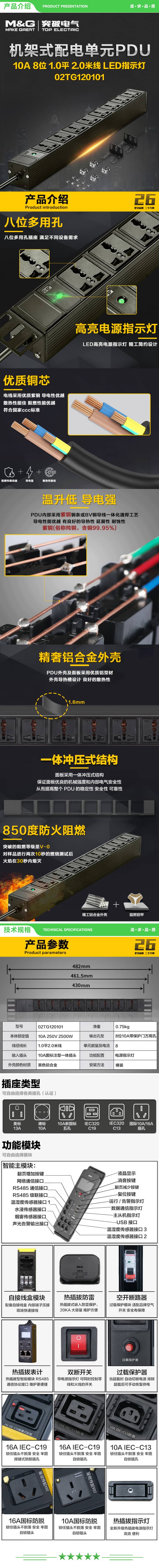 突破电气 02TG120101 PDU桌面电竞机柜插座 插线板 插排 接线板 8位2米线 万用孔 LED指示灯 2.jpg