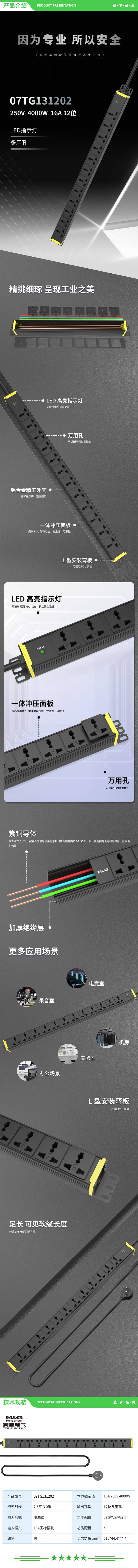 突破电气 07TG131202 16A PDU机柜插座 插排 插线板 接线板 12位万用孔3米线 高亮电源灯 左装 2.jpg